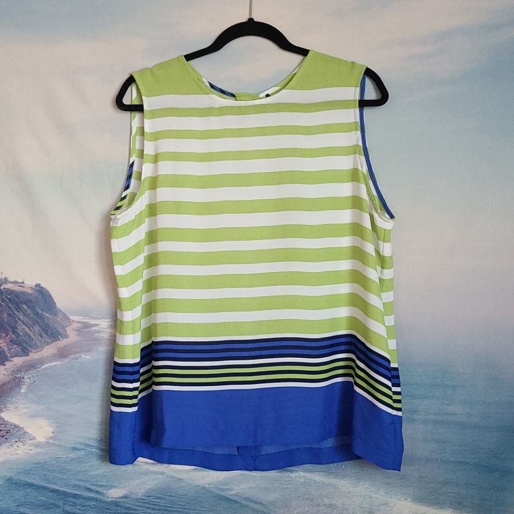 Women's Blue and Green Sleeveless Blouse